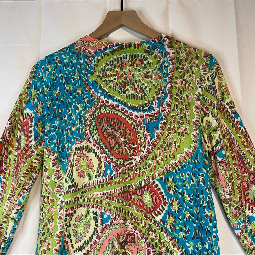 TALBOTS Women’s Size M Medium Sweater Cardigan 3/4 Sleeve Floral Mosiac - Picture 14 of 16